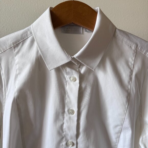 White Satin Tuxedo Button Down Blouse | Size 10 | Classic Luxe Dress Shirt - Picture 5 of 16